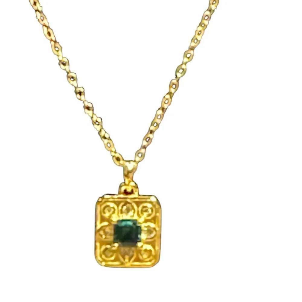 14k over Sterling Silver 18” Necklace with Emerald and Moissanite stones